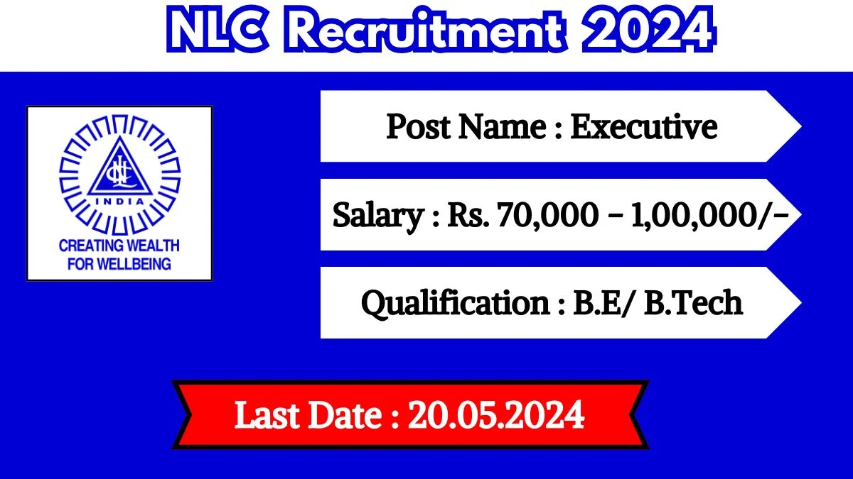 NLC Recruitment 2024 Monthly Salary Up To 1,00,000, Check Posts, Vacancies, Qualification, Age, Selection Process and How To Apply