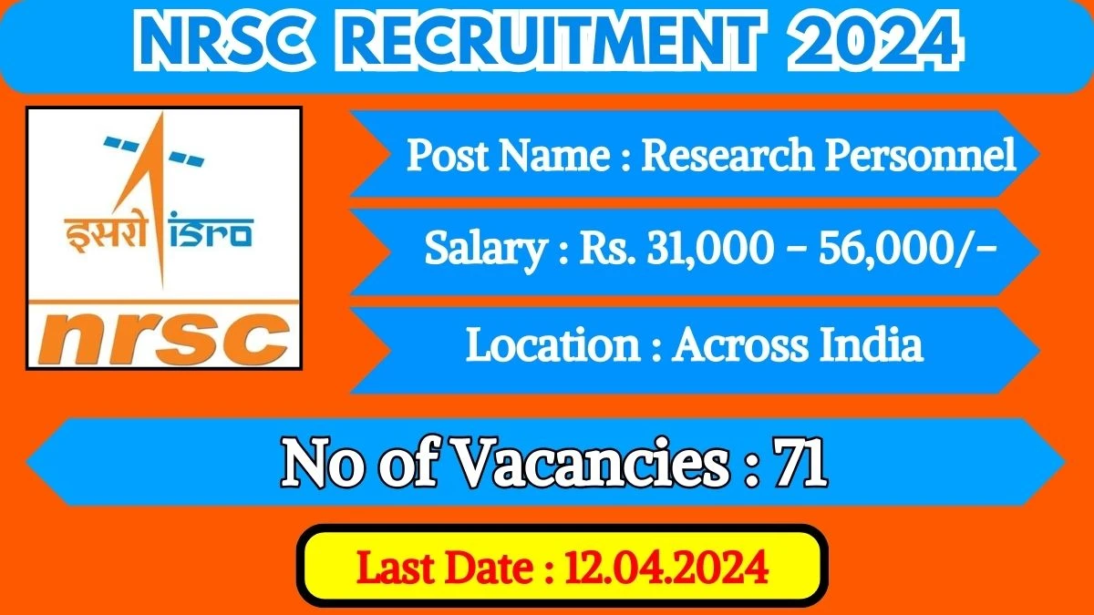 NRSC Recruitment 2024 Monthly Salary Up To 56,000, Check Posts ...