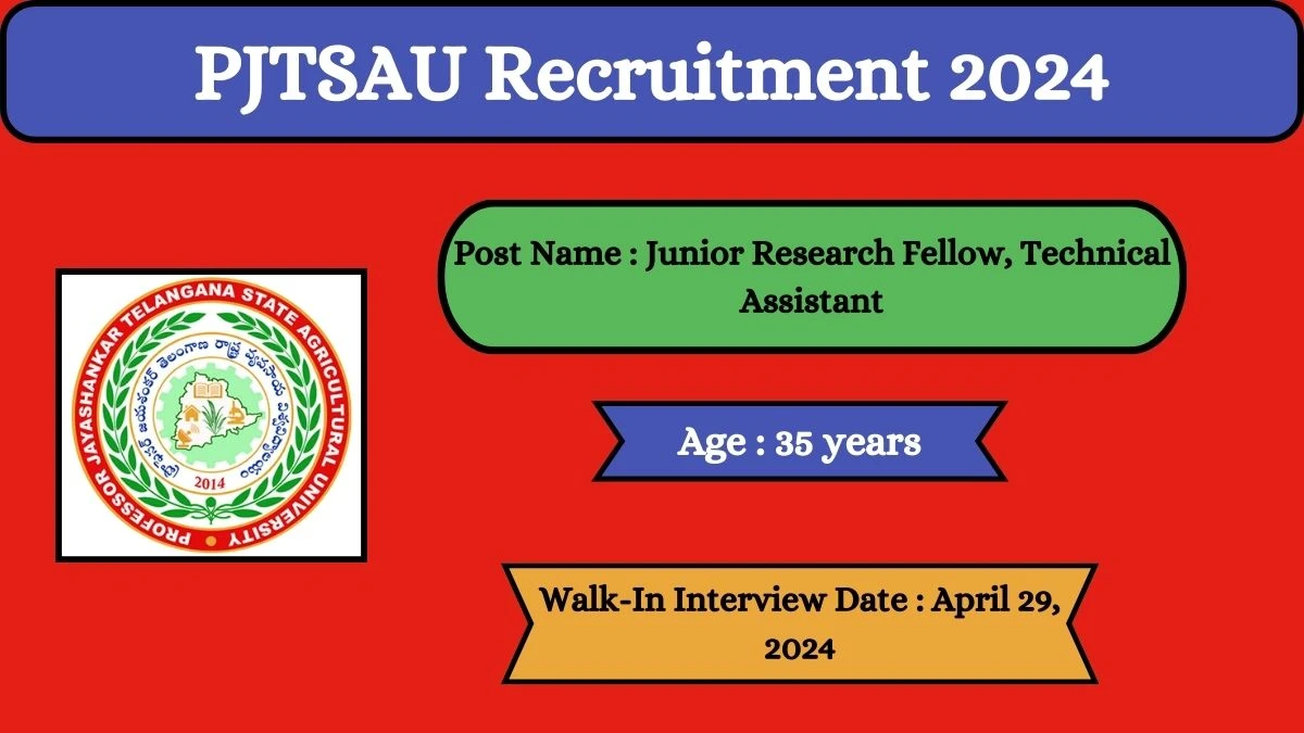 PJTSAU Recruitment 2024 Walk-In Interviews for Junior Research Fellow, Technical Assistant on April 29, 2024