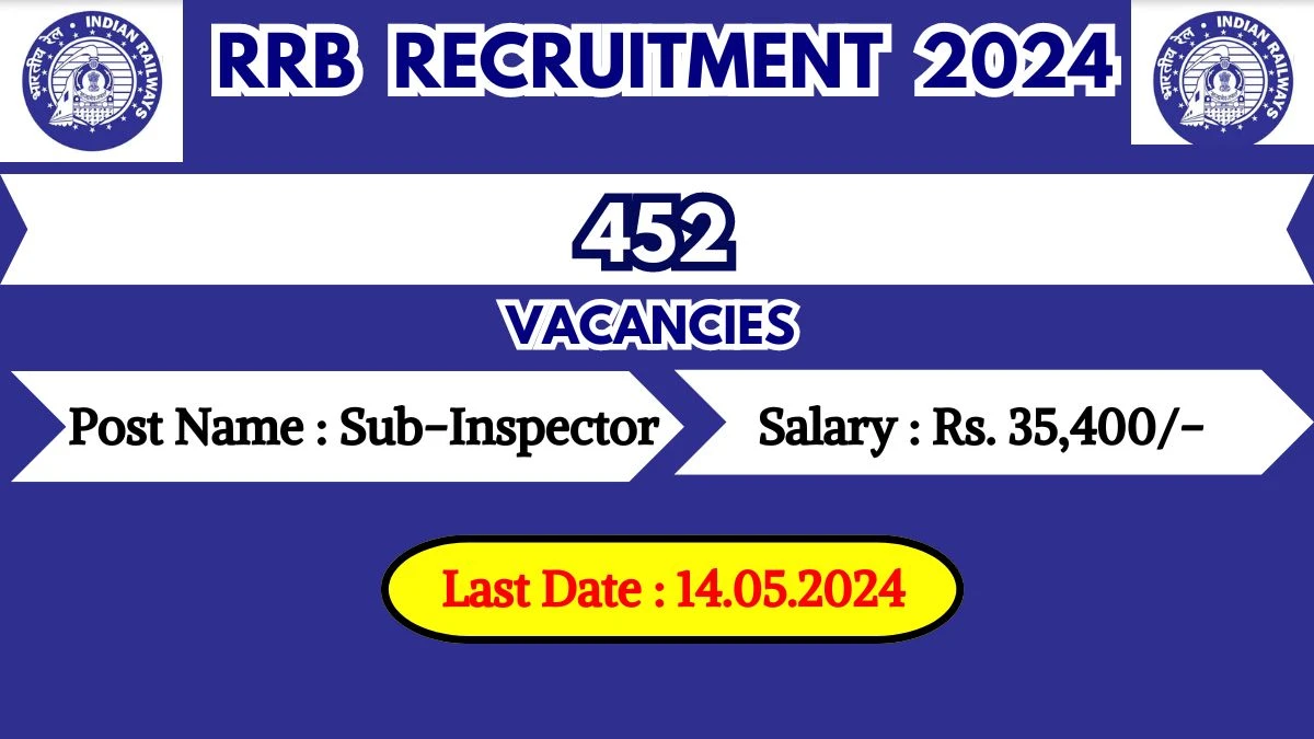 RRB Recruitment 2024 452 Sub Inspector Vacancies, Salary, Age Limit, Qualification and Application Procedure