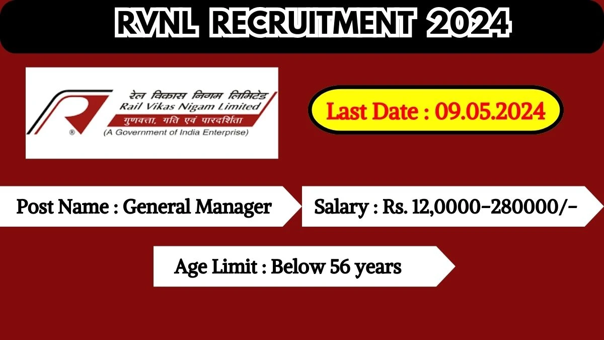 RVNL Recruitment 2024 Recruitment 2024 Notification Out, Check Post, Salary, Age, Qualification And How To Apply