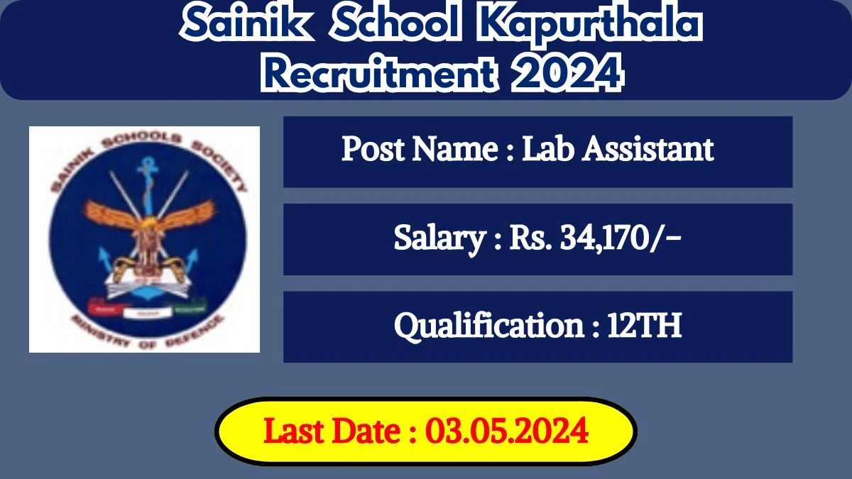 Sainik School Kapurthala Recruitment 2024 New Opportunity Out, Check Vacancy, Post, Qualification and Application Procedure