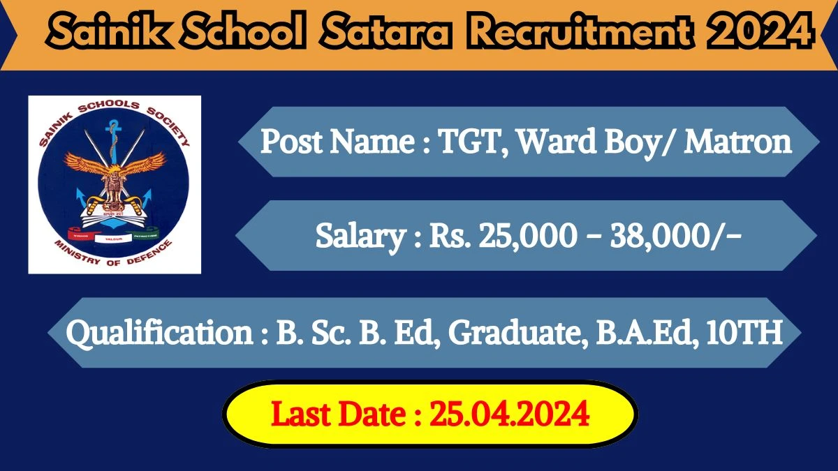 Sainik School Satara Recruitment 2024 New Notification Out, Check Post, Vacancies, Salary, Qualification, Age Limit and How to Apply