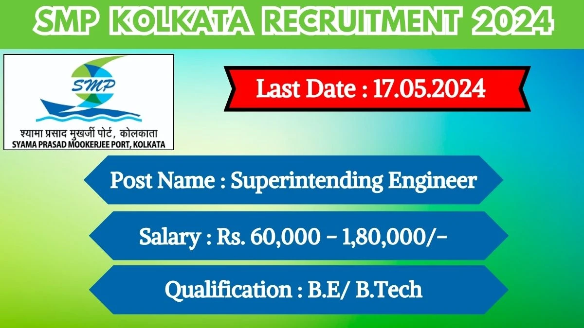 SMP Kolkata Recruitment 2024 Monthly Salary Up To 1,80,000, Check Posts, Vacancies, Qualification, Age, Selection Process and How To Apply