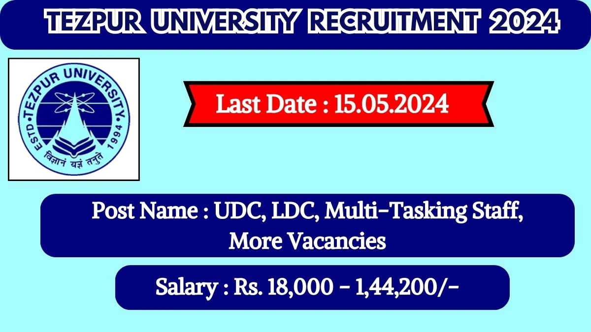 Tezpur University Recruitment 2024 Monthly Salary Up To 1,44,200, Check Posts, Vacancies, Qualification, Age, Selection Process and How To Apply