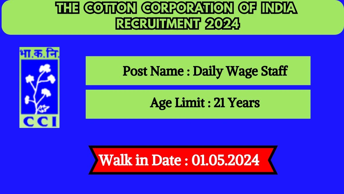 The Cotton Corporation Of India Recruitment 2024 Walk-In Interviews for Daily Wage Staff on 01.05.2024