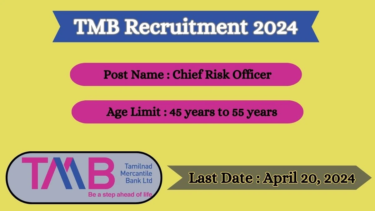 TMB Recruitment 2024 - Latest Chief Risk Officer on April 20, 2024