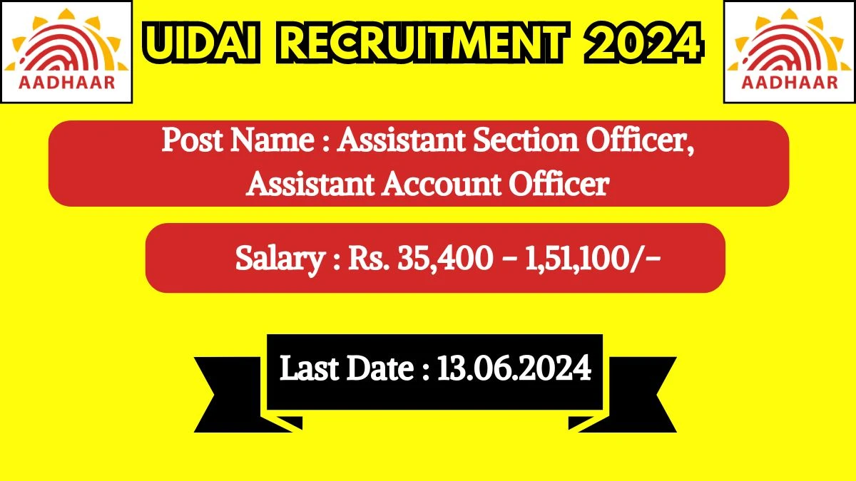 UIDAI Recruitment 2024 Monthly Salary Up To 1,51,100, Check Posts, Vacancies, Qualification, Age, Selection Process and How To Apply