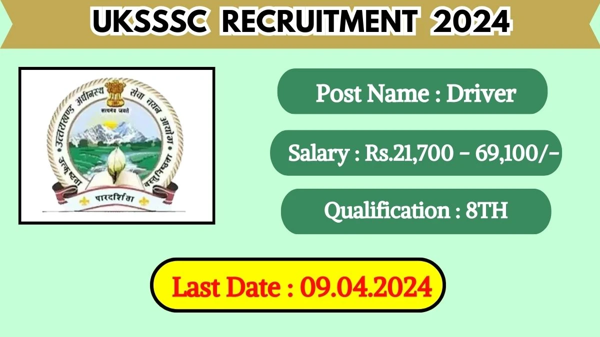 UKSSSC Recruitment 2024 Monthly Salary Up To 69,100, Check Posts, Vacancies, Qualification, Age, Selection Process and How To Apply