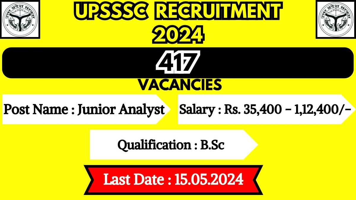 UPSSSC Recruitment 2024 417 Junior Analyst Vacancies, Salary, Qualification Details and Application Procedure