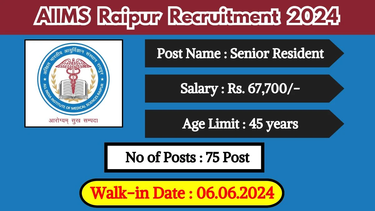 AIIMS Raipur Recruitment 2024 Walk-In Interviews for Senior Resident on 06.06.2024