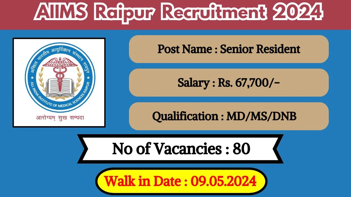 AIIMS Raipur Recruitment 2024 Walk-In Interviews for Senior Resident on 09.05.2024