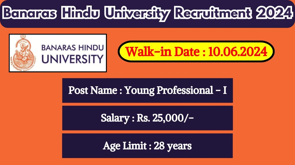 Banaras Hindu University Recruitment 2024 Walk-In Interviews for Young Professional - I on 10.06.2024