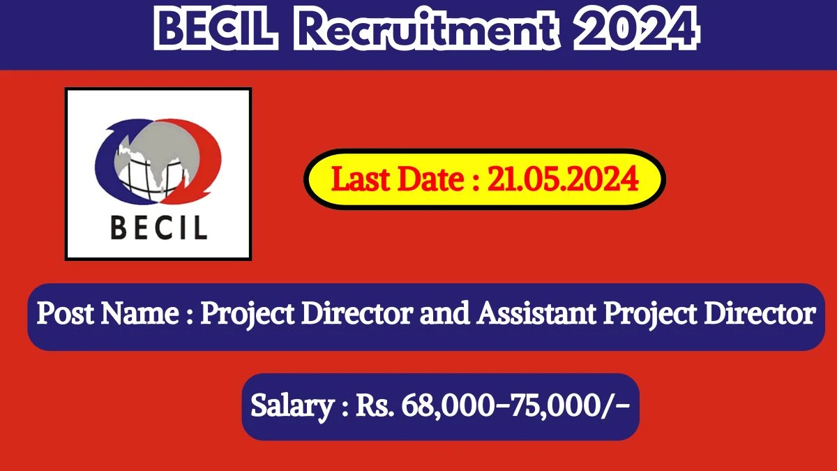 BECIL Recruitment 2024 Monthly Salary Upto 75000, Check Post, Qualification, Age Limit And How To Apply
