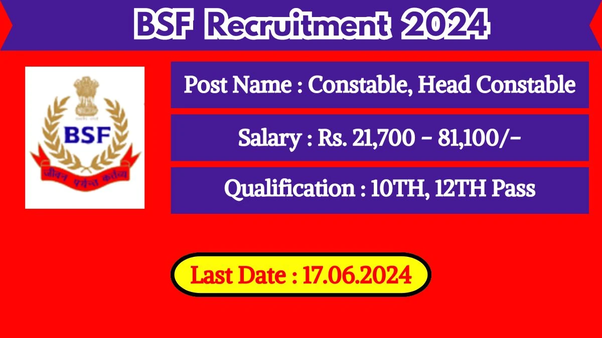 BSF Recruitment 2024 Apply for Constable, Head Constable BSF Vacancy at bsf.gov.in