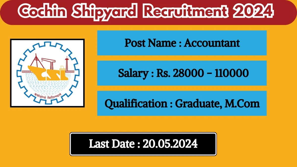 Cochin Shipyard Recruitment 2024 Monthly Salary Up To 1,10,000, Check Posts, Vacancies, Qualification, Age, Selection Process and How To Apply