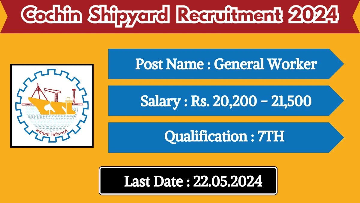 Cochin Shipyard Recruitment 2024 New Notification Out, Check Post, Vacancies, Salary, Qualification, Age Limit and How to Apply