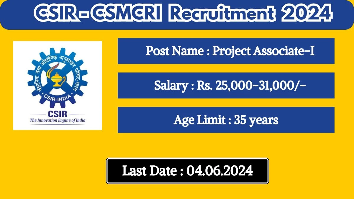 CSIR-CSMCRI Recruitment 2024 Check Post, Age Limit, Qualification, Salary And Interview Details