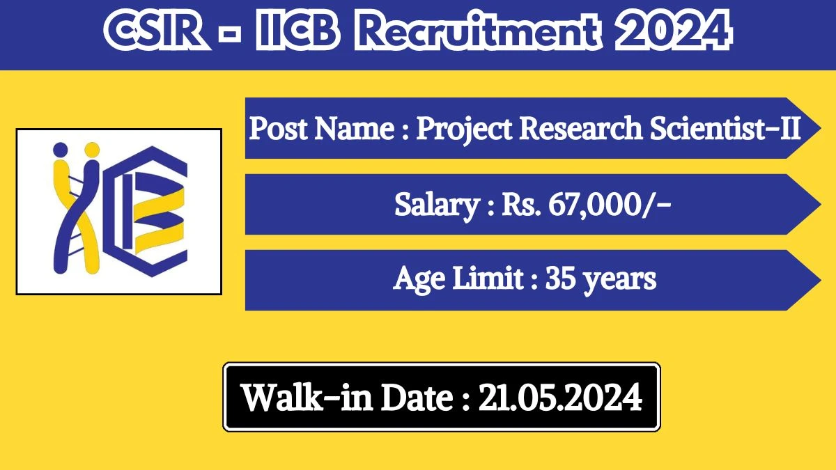 CSIR- IICB Recruitment 2024 Walk-In Interviews for Project Research Scientist-II on May 21, 2024