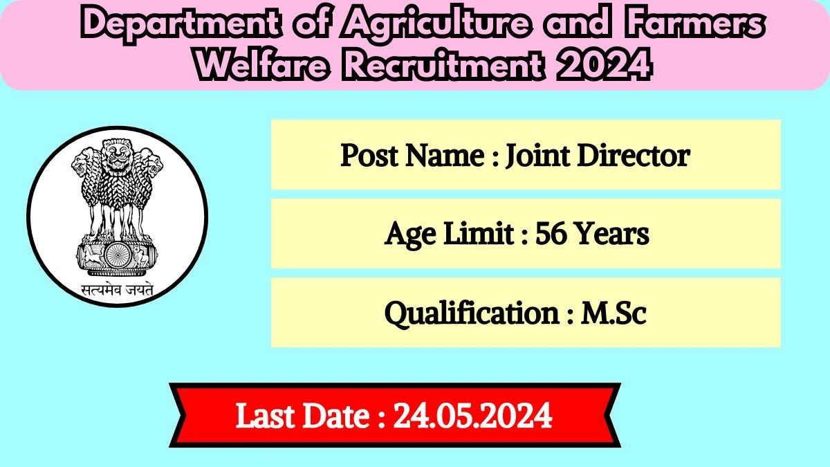 Department of Agriculture and Farmers Welfare Recruitment 2024 - Latest Joint Director on 15 May 2024