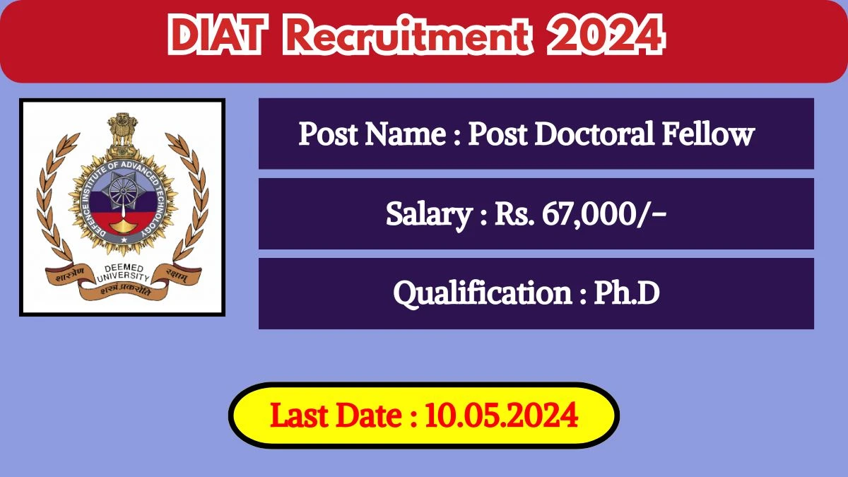 DIAT Recruitment 2024 Monthly Salary Up To 67,000, Check Posts, Vacancies, Qualification, Age, Selection Process and How To Apply