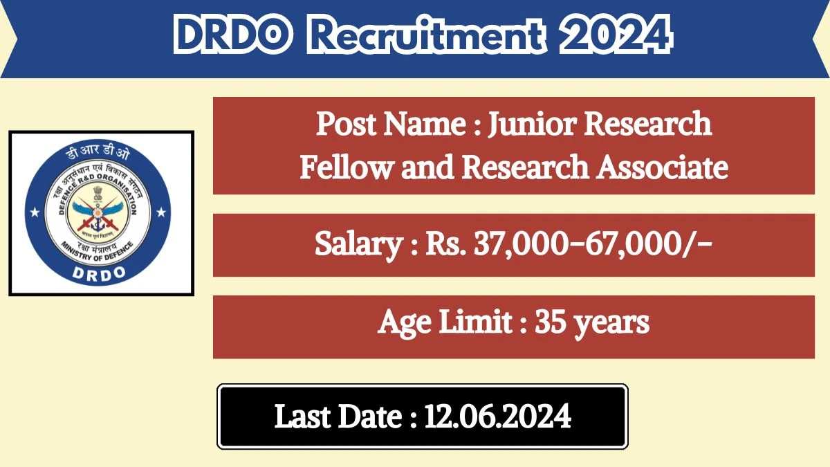 DRDO Recruitment 2024 Monthly Salary Up To 67000, Check Post, Qualification, Age, Selection Process And Process To Apply