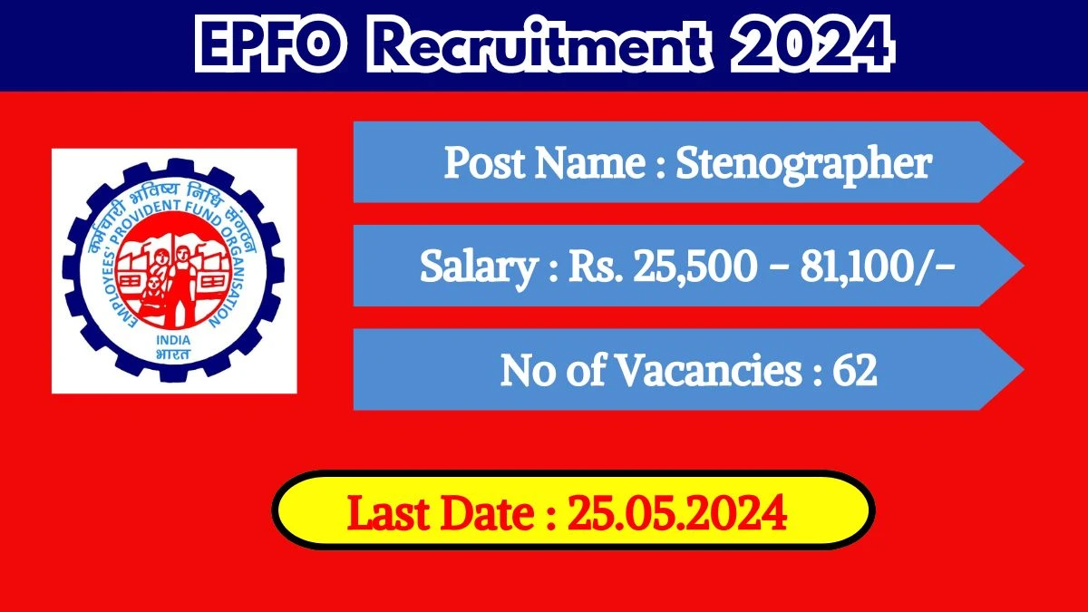 EPFO Recruitment 2024 Apply for Stenographer EPFO Vacancy at epfindia.gov.in