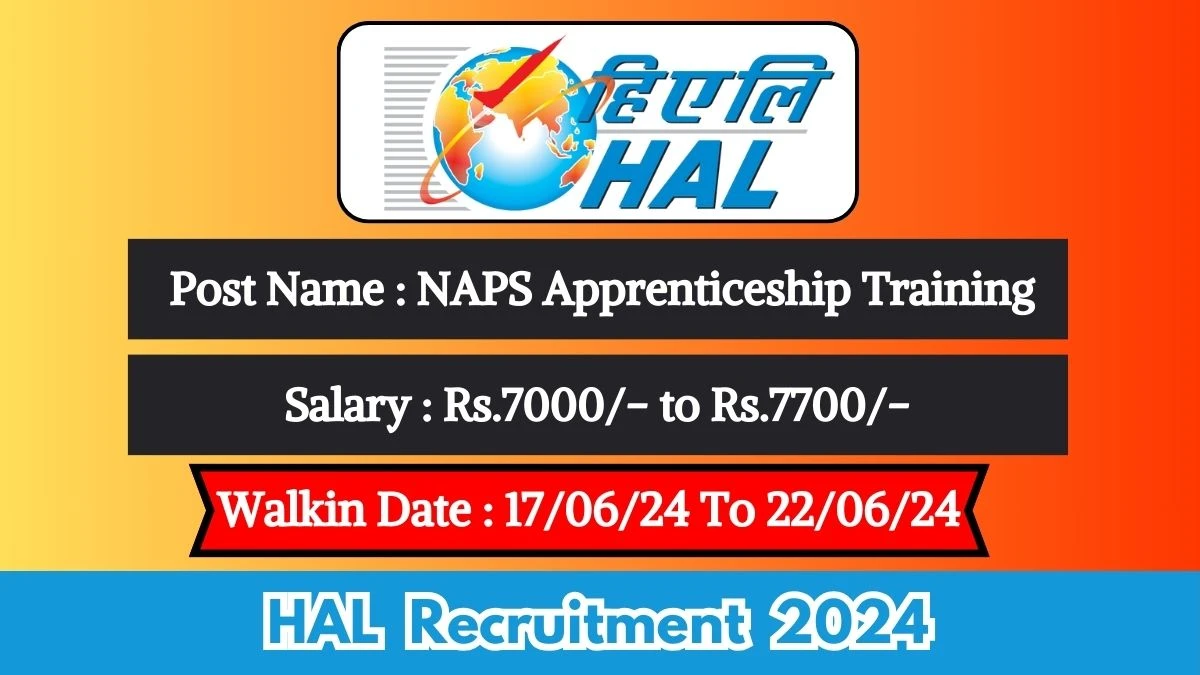 HAL Recruitment 2024 Walk-In Interviews for NAPS Apprenticeship Training on 17.06.2024 to 22/06/2024