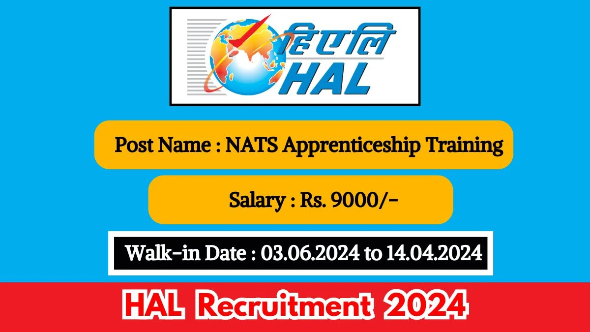 HAL Recruitment 2024 Walk-In Interviews for NATS Apprenticeship Training on 03.06.2024 to 14.04.2024