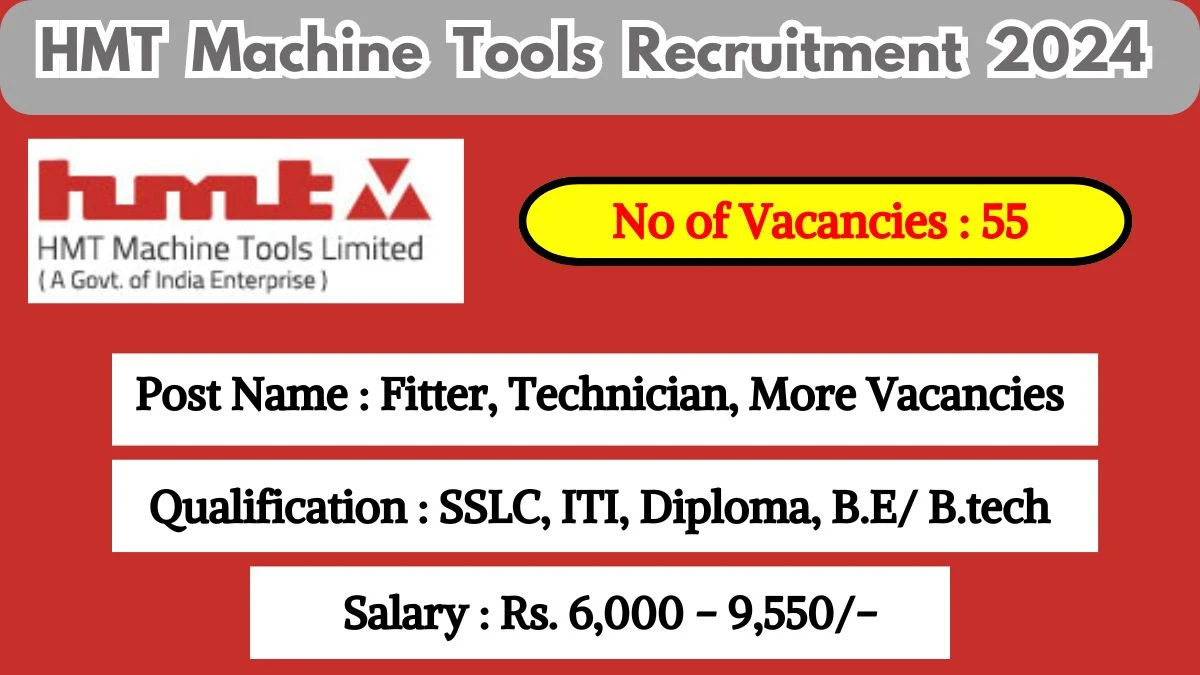 HMT Machine Tools Recruitment 2024 - Latest Fitter, Technician, More Vacancies on 14 May 2024