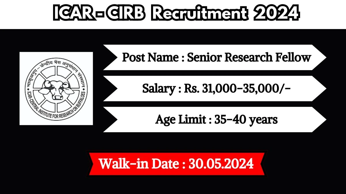 ICAR-CIRB Recruitment 2024 Walk-In Interviews for Senior Research Fellow on May 30 2024