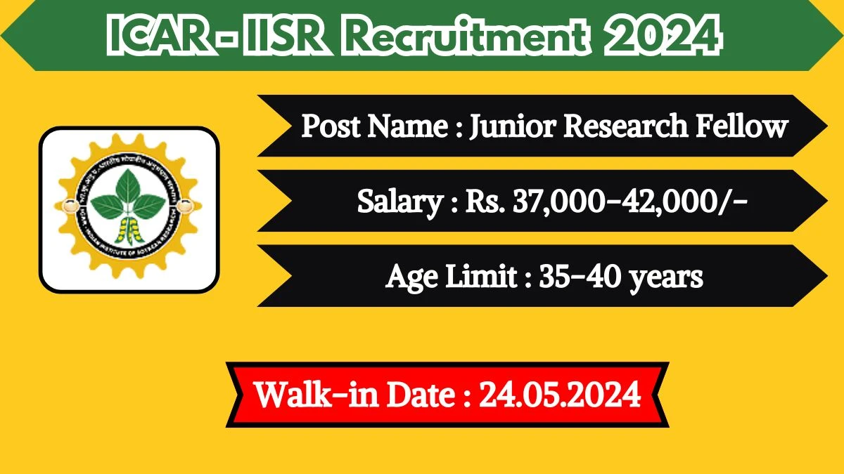 ICAR-IISR Recruitment 2024 Walk-In Interviews for Junior Research Fellow on May 24, 2024