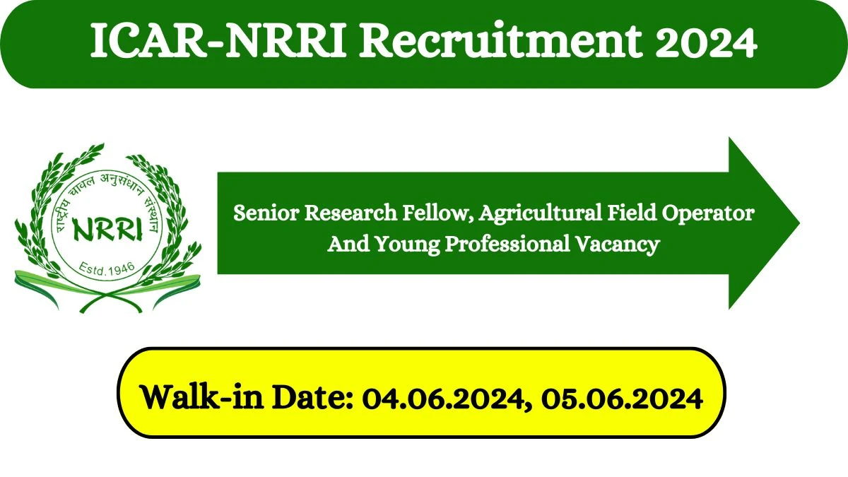 ICAR-NRRI Recruitment 2024 Walk-In Interviews for Senior Research Fellow, Agricultural Field Operator And Young Professional on 04.06.2024, 05.06.2024