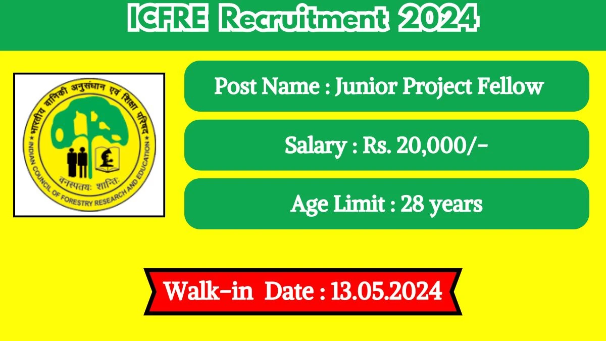 ICFRE Recruitment 2024 Walk-In Interviews for Junior Project Fellow on May 13, 2024