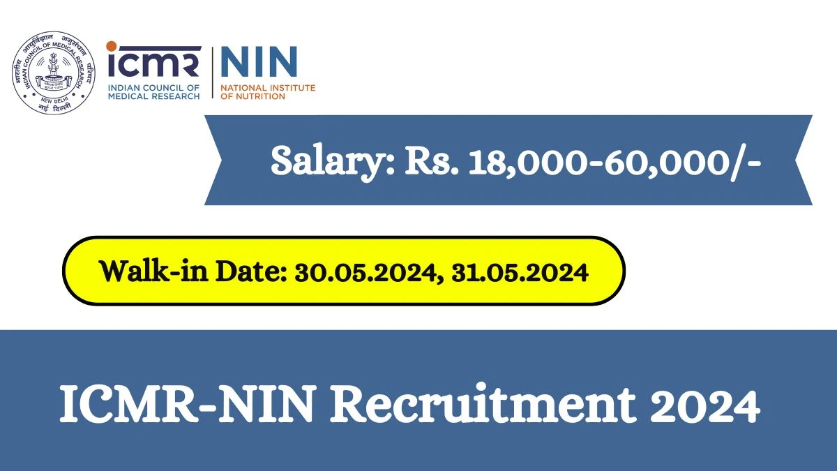 ICMR-NIN Recruitment 2024 Walk-In Interviews for Junior Medical Officer, Senior Research Fellow And More Vacancies on 30.05.2024, 31.05.2024
