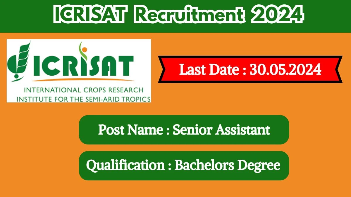 ICRISAT Recruitment 2024 - Latest Senior Assistant on 10 May 2024