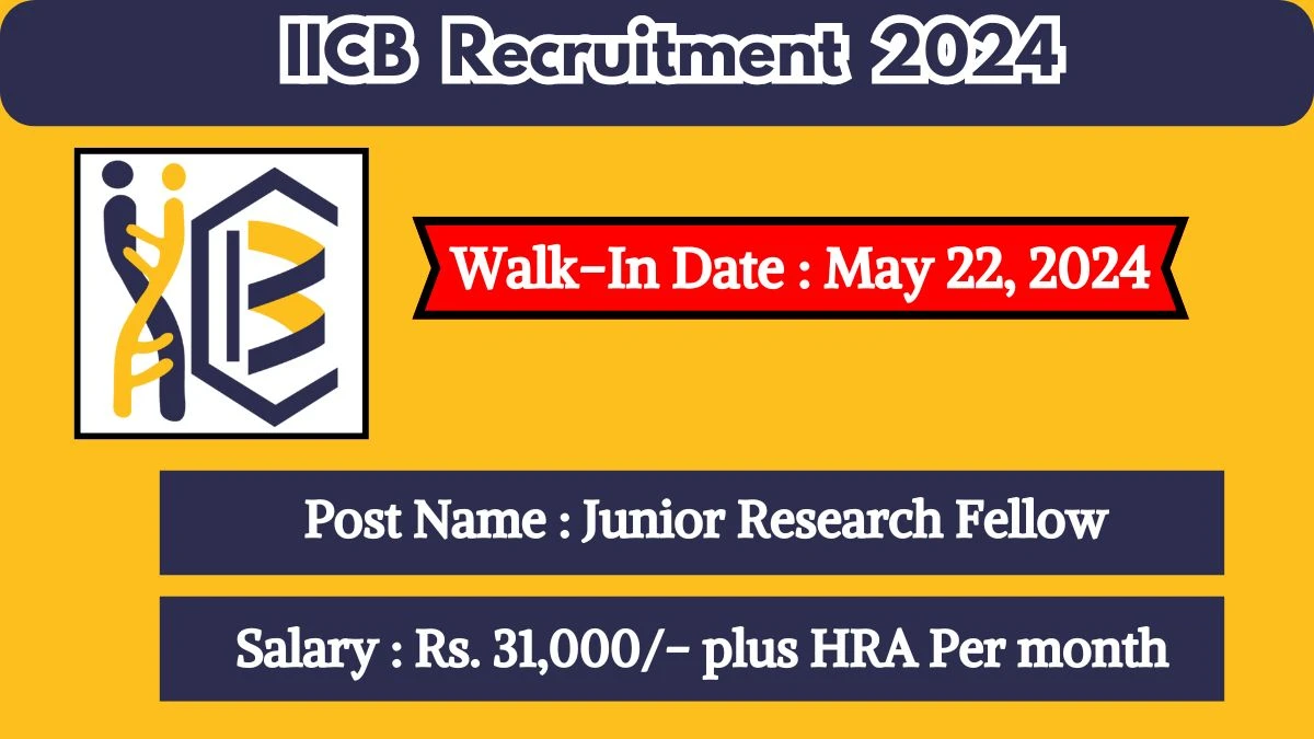 IICB Recruitment 2024 Walk-In Interviews for Junior Research Fellow on May 22, 2024