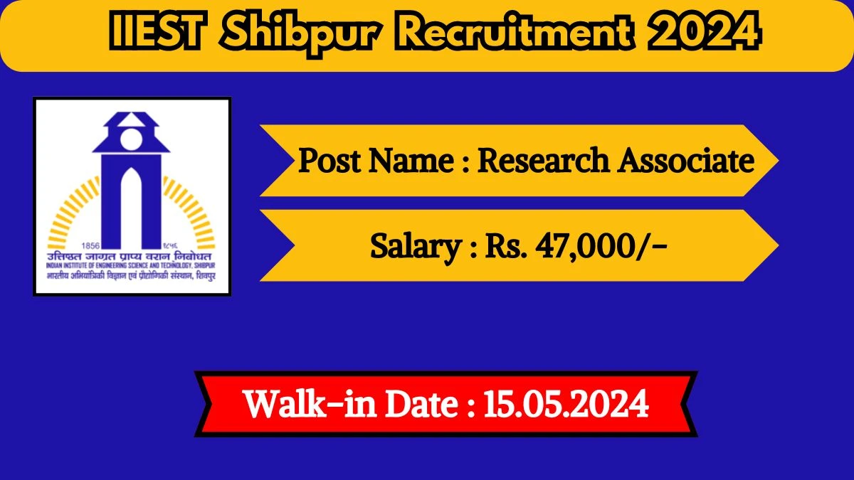 IIEST Shibpur Recruitment 2024 Walk-In Interviews for Research Associate on May 15, 2024