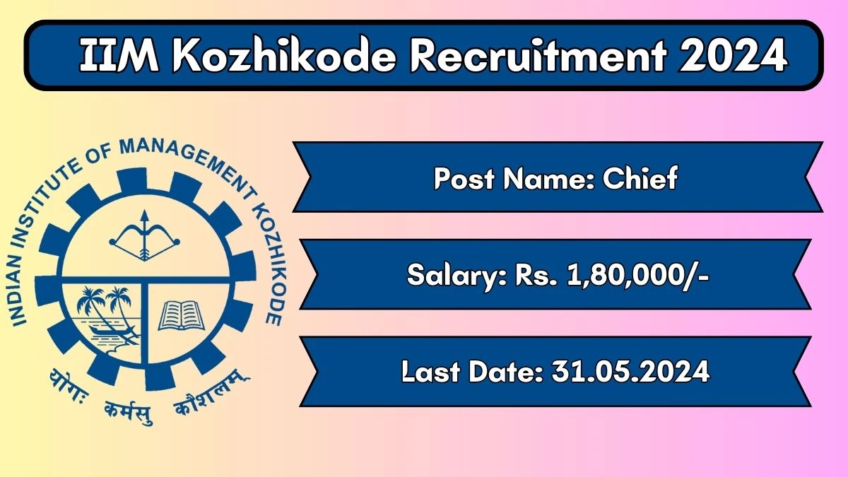 IIM Kozhikode Recruitment 2024 New Opportunity Out, Check Vacancy, Post, Qualification and Application Procedure