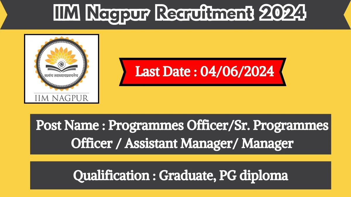 IIM Nagpur Recruitment 2024 - Latest Programmes Officer/Sr. Programmes Officer / Assistant Manager/ Manager Vacancies on 21 May 2024
