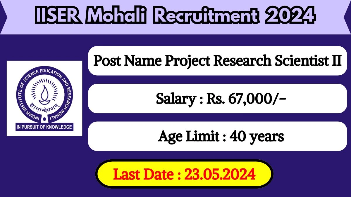 IISER Mohali Recruitment 2024 Check Post, Vacancies, Age Limit, Qualification, Salary And Other Vital Details