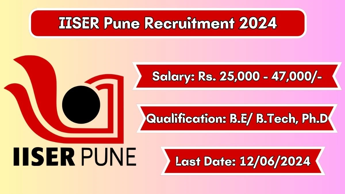 IISER Pune Recruitment 2024 - Latest Project Associate I, Research Associate Vacancies on 29 May 2024