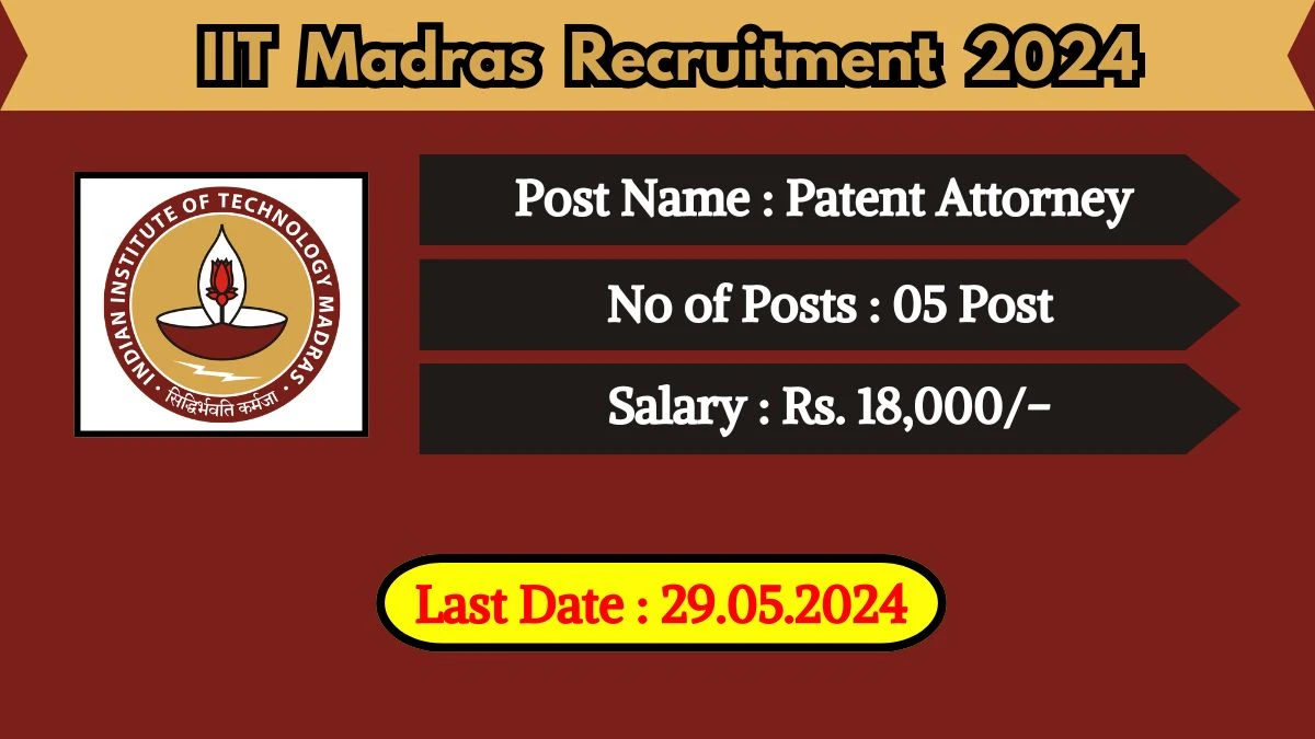 IIT Madras Recruitment 2024 - Latest Patent Attorney Vacancies on 15 May 2024