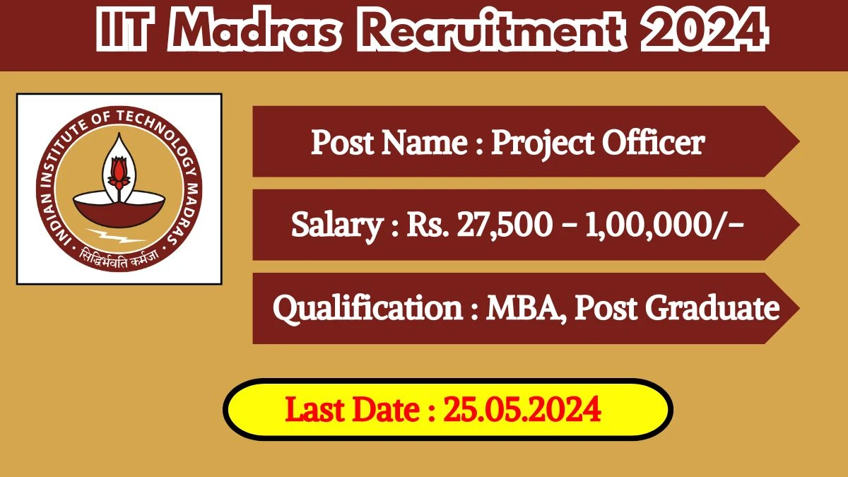 IIT Madras Recruitment 2024 Monthly Salary Up To 1,00,000, Check Posts, Vacancies, Qualification, Age, Selection Process and How To Apply