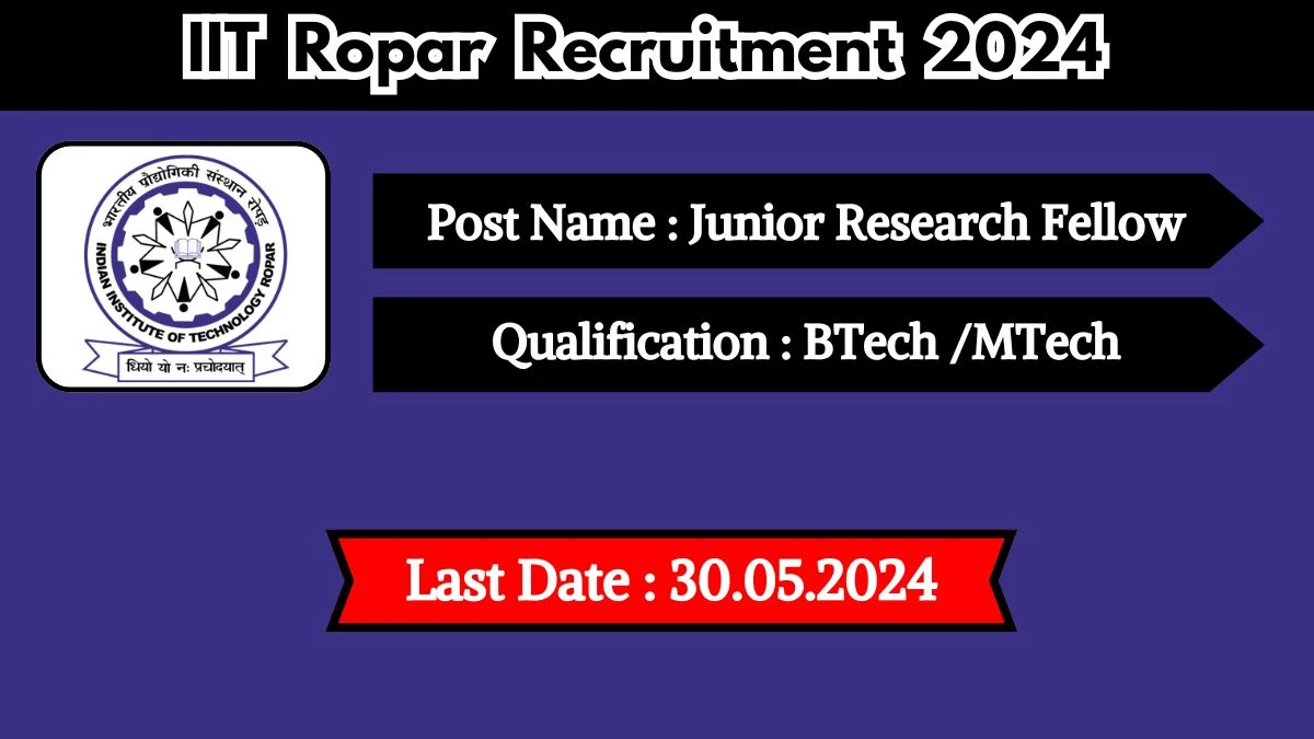 IIT Ropar Recruitment 2024 - Latest Junior Research Fellow Vacancies