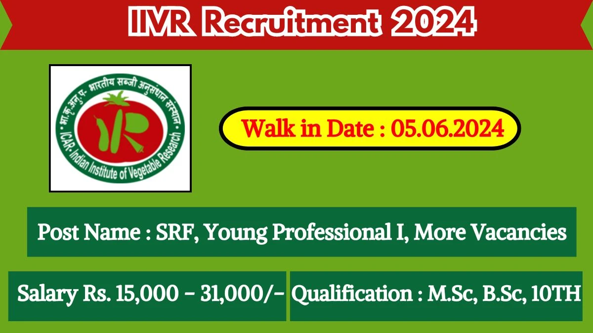 IIVR Recruitment 2024 Walk-In Interviews for SRF, Young Professional I, More on 05.06.2024