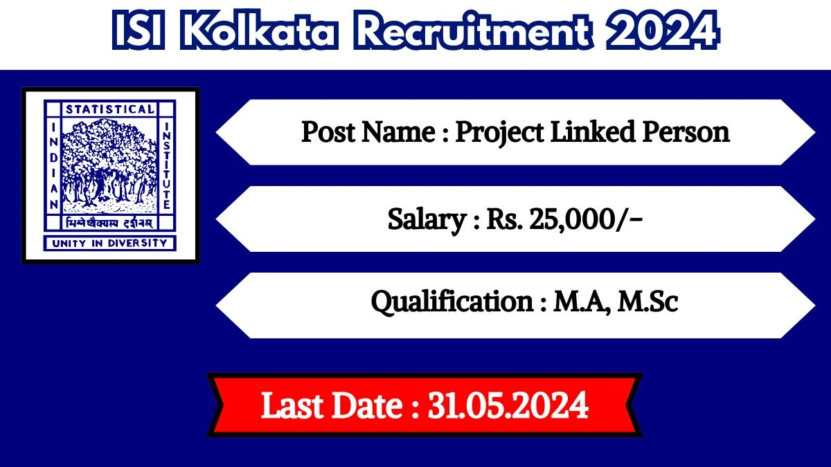 ISI Kolkata Recruitment 2024 Apply for Project Linked Person ISI Kolkata Vacancy at isical.ac.in