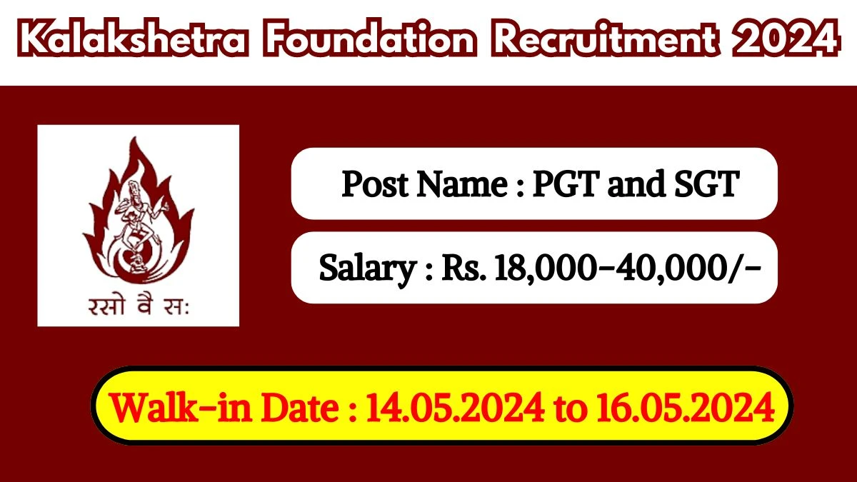 Kalakshetra Foundation Recruitment 2024 Walk-In Interviews for PGT and SGT on 14.05.2024 to 16.05.2024