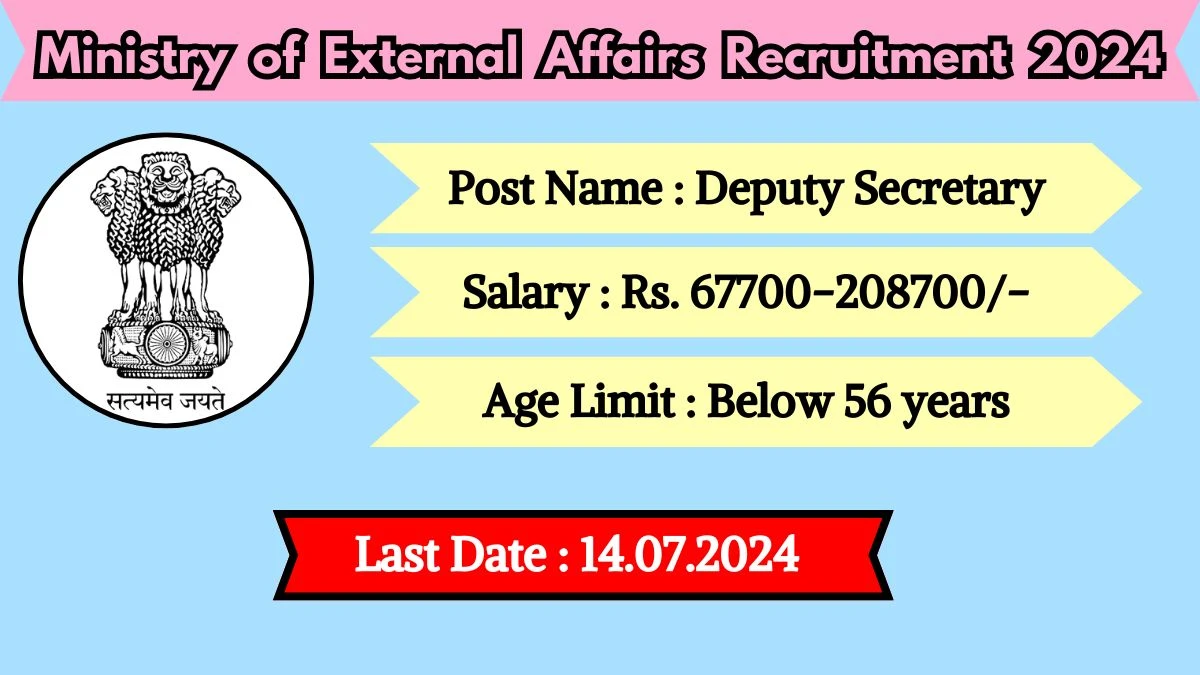 Ministry of External Affairs Recruitment 2024 - Latest Deputy Secretary Vacancies on 14 May 2024