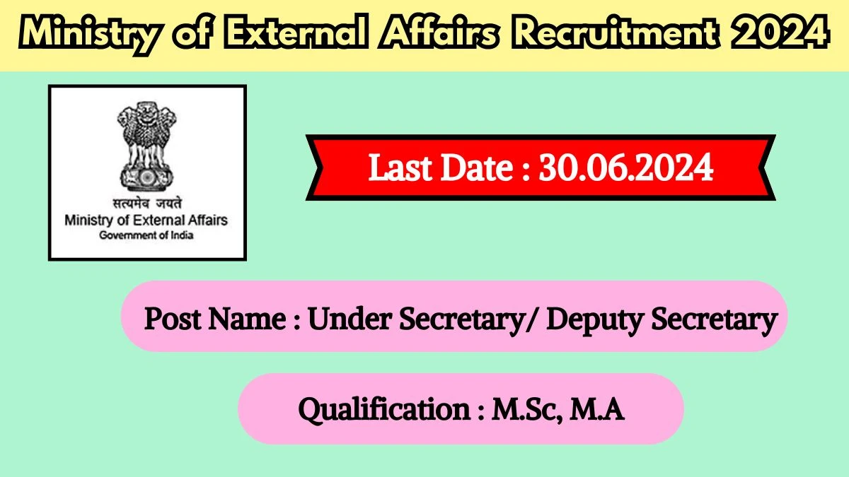 Ministry of External Affairs Recruitment 2024 - Latest Under Secretary/ Deputy Secretary Vacancies on 20 May 2024